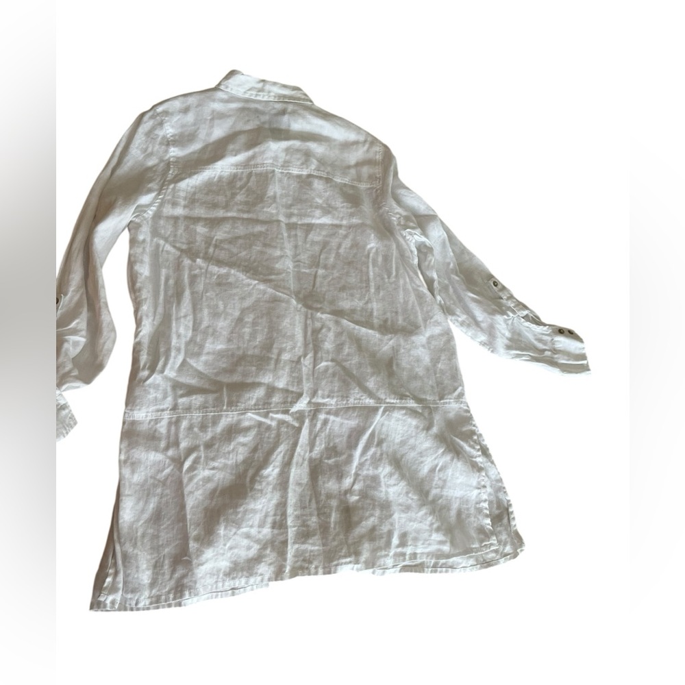 TAHARI 100% Linen Roll Tab Sleeve Button Front Tunic Top Large - Picture 6 of 9